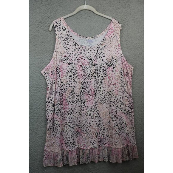 Logo Layers Sleeveless Viscose Tunic-Pleated Hem-3X-Animal Print-Soft - Picture 1 of 10